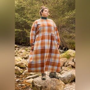 Lucy & Yak Organic Cotton Colorful Plaid Long Sleeve Maxi Dress